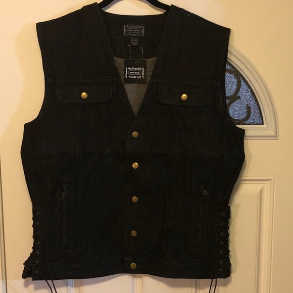 Black Denim Biker Vest XXL
